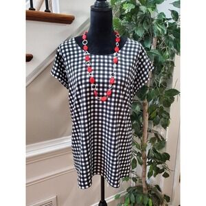 Cato Women Black White Polyester Short Sleeve Round Neck Top Blouse Size 22/24W